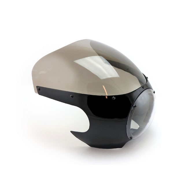AVON-STYLE Halbschalenverkleidung universal für 5 3/4" Scheinwerfer, schwarz mit getönter Scheibe und klarer Bubble Nose