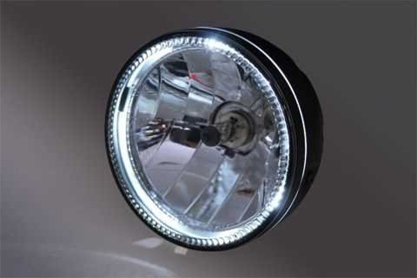 ToXx LED Motorrad Scheinwerfer Skyline H4 Schwarz Klar Glas 5 3/4